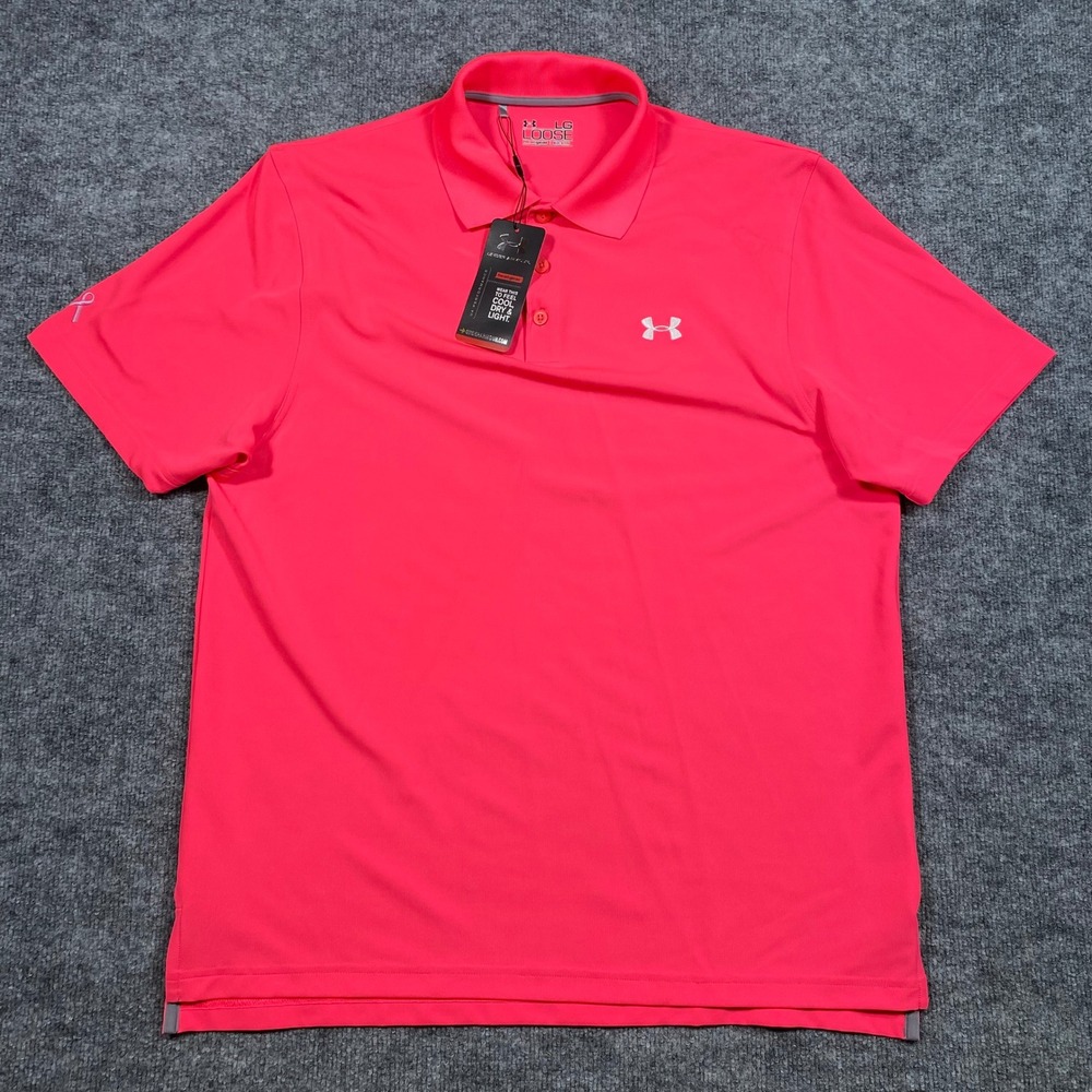 Under Armour Mens Pink HeatGear Breast Cancer Awareness Polo Shirt 1232914 LG
